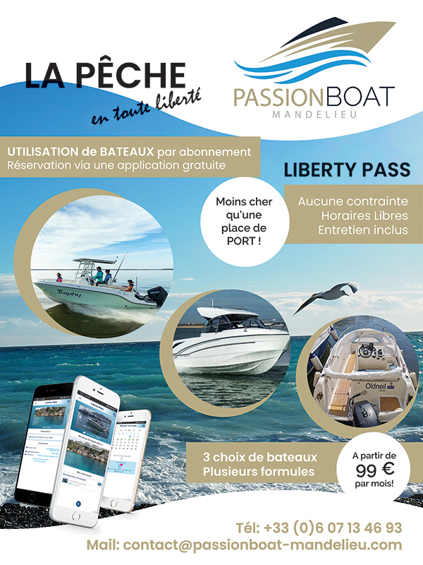 Passionboat Mandelieu - Liberty Pass pour pêcheurs. Location de bateaux mutualisés à l'année.